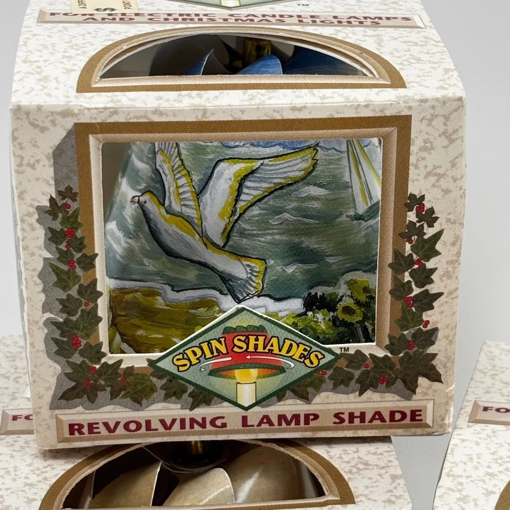 Vintage Spin Shades Revolving Lamp Shade Set Cat Cherub Seagull Pansy 4 Pack